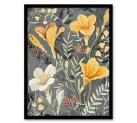 Artery8 Dark Freesia Flowers Painting Wildflowers Bloom Wall Art Print - A4 Size