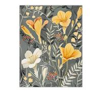Artery8 Dark Freesia Flowers Painting Wildflowers Bloom Wall Art Print in Yellow | Size: W12" x H16" Artery8 Yellow W12" x H16"