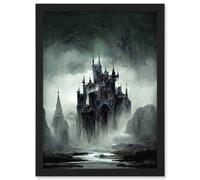Doppelganger33 LTD Dark Gothic Castle Fantasy Landscape Artwork Framed Wall Art Print A4