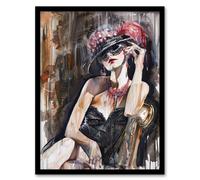 Artery8 Dark Modern Flapper Girl Venetian Mask Portrait Living Room Artwork Framed Wall Art Print A4