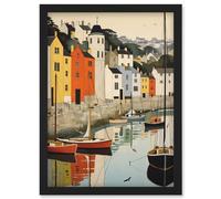 Artery8 Dartmouth Harbour Boats Watercolour Painting Devon Scenic River Dart Townscape Artwork Framed Wall Art Print A4