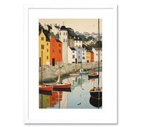 Artery8 Dartmouth Harbour Boats Watercolour Painting Devon Scenic River Dart Townscape Artwork Framed Wall Art Print 9X7 Inch