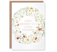 Artery8 Daughter Happy Birthday Card Simple Delicate Elegant Floral Circle Flowers And Plants Gardening For Her Greeting Card