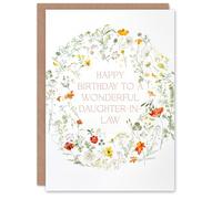 Artery8 Daughter In Law Happy Birthday Card Simple Delicate Elegant Floral Circle Flowers And Plants Gardening For Her Greeting Card