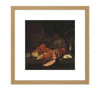 Artery8 David Davidsz De Heem Still Life Lobster Painting 8X8 Inch Square Wooden Framed Wall Art Print Picture with Mount in Light Oak Artery8 Light Oak