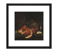 Artery8 David Davidsz De Heem Still Life Lobster Painting 8X8 Inch Square Wooden Framed Wall Art Print Picture with Mount in Black Artery8 Black