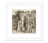 Artery8 David Lucas Netley Abbey 1826 Painting 8X8 Inch Square Wooden Framed Wall Art Print Picture with Mount in White Artery8 White