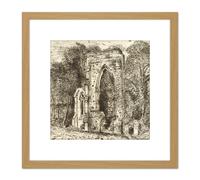 Artery8 David Lucas Netley Abbey 1826 Painting 8X8 Inch Square Wooden Framed Wall Art Print Picture with Mount in Light Oak Artery8 Light Oak