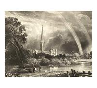Artery8 David Lucas Salisbury Cathedral From Meadows Painting Premium Wall Art Canvas Print 18X24 Inch