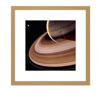 Artery8 Davis Space Probe Voyager 2 Saturn Rings Illustration 8X8 Inch Square Wooden Framed Wall Art Print Picture with Mount in Light Oak Artery8 Light Oak