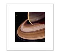 Artery8 Davis Space Probe Voyager 2 Saturn Rings Illustration 8X8 Inch Square Wooden Framed Wall Art Print Picture with Mount in White Artery8 White