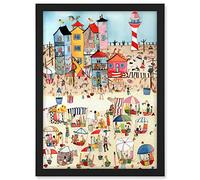 Artery8 Day At The Seaside Abstract Folk Art Artwork Framed A3 Wall Art Print