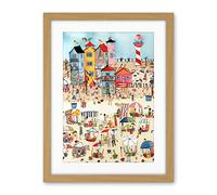 Artery8 Day At The Seaside Abstract Folk Art Artwork Framed Wall Art Print 18X24 Inch