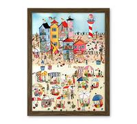 Artery8 Day At The Seaside Abstract Folk Art Artwork Framed Wall Art Print 18X24 Inch