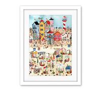 Artery8 Day At The Seaside Abstract Folk Art Artwork Framed Wall Art Print 18X24 Inch