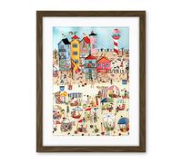 Artery8 Day At The Seaside Abstract Folk Art Artwork Framed Wall Art Print 18X24 Inch