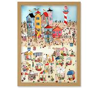 Artery8 Day At The Seaside Abstract Folk Art Artwork Framed Wall Art Print A4