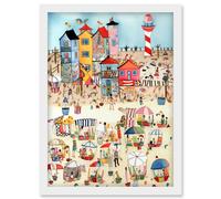 Artery8 Day At The Seaside Abstract Folk Art Artwork Framed Wall Art Print A4