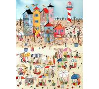 Artery8 Day At The Seaside Abstract Folk Art Extra Large XL Wall Art Poster Print