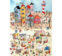 Artery8 Day At The Seaside Abstract Folk Art Large XL Wall Art Canvas Print