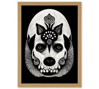 Doppelganger33 LTD Day Of The Dead Dog Flower Head Drawing Skull Artwork Framed Wall Art Print A4