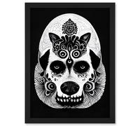 Artery8 Day Of The Dead Dog Head Doodle Pattern Drawing Skull Artwork Framed Wall Art Print A4 in Black Artery8 Black