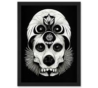 Doppelganger33 LTD Day Of The Dead Dog Skull Head Drawing Halloween Artwork Framed Wall Art Print A4