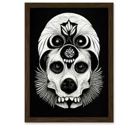 Artery8 Day Of The Dead Dog Skull Head Drawing Halloween Artwork Framed Wall Art Print A4 in Brown Artery8 Brown