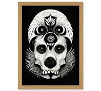 Doppelganger33 LTD Day Of The Dead Dog Skull Head Drawing Halloween Artwork Framed Wall Art Print A4