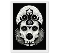 Doppelganger33 LTD Day Of The Dead Dog Skull Head Drawing Halloween Artwork Framed Wall Art Print A4