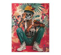 Artery8 Day of the Dead Portrait Tattoos Street Art Mexican Wall Art Print in Red | Size: W12" x H16" Artery8 Red W12" x H16"