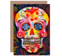 Artery8 Day Of The Dead Skull Oil Paint Greetings Card Artery8 Multicolor