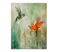 Artery8 Daylily Flower Hummingbird Orange Green Painting Living Room Extra Large XL Wall Art Poster Print
