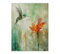 Artery8 Daylily Flower Hummingbird Orange Green Painting Wall Art Print | Size: W12" x H16" Artery8 Green W12" x H16"
