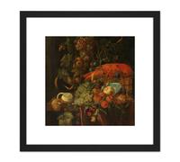 Artery8 De Heem Still Life Fruit & A Lobster Painting 8X8 Inch Square Wooden Framed Wall Art Print Picture with Mount in Black Artery8 Black