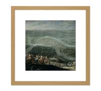 Artery8 De Hondt Troops Of Louis XIV At Schenkenschans 8X8 Inch Square Wooden Framed Wall Art Print Picture with Mount in Light Oak Artery8 Light Oak