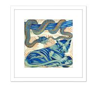 Artery8 De Morgan William Serpent Cat Painting 8X8 Inch Square Wooden Framed Wall Art Print Picture with Mount in White Artery8 White