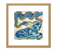Artery8 De Morgan William Serpent Cat Painting 8X8 Inch Square Wooden Framed Wall Art Print Picture with Mount in Light Oak Artery8 Light Oak