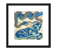 Artery8 De Morgan William Serpent Cat Painting 8X8 Inch Square Wooden Framed Wall Art Print Picture with Mount in Black Artery8 Black