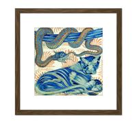 Artery8 De Morgan William Serpent Cat Painting 8X8 Inch Square Wooden Framed Wall Art Print Picture with Mount in Brown Artery8 Brown