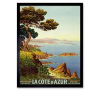 Artery8 De Tanguy Côte D'azur France Travel Advert 12x16" Framed Art Print in Blue | Size: W12" x H16" Artery8 Blue W12" x H16"