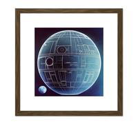 Artery8 Death Star Space Station Design Exterior Blueprint Blue Illustration Square Wooden Framed Wall Art Print Picture 8X8 Inch in Brown Artery8 Brown