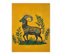Artery8 Decorated Goat Spirit Yellow Green Folk Art Living Room Large Wall Art Poster Print Thick Paper 18X24 Inch
