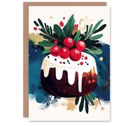 Artery8 Decorated Pudding Cake Bold Modern Painting Christmas Greeting Card Artery8 Multicolor