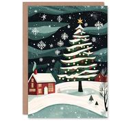 Artery8 Decorated Tree by Winter Cottage Folk Art Blank For Him Or Her Art Xmas Festive Christmas Card