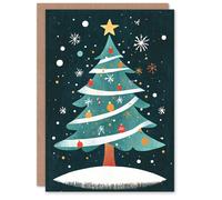 Artery8 Decorated Tree Candy Cane Baubles Retro Christmas Festive Xmas Card in Green Artery8 Green