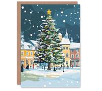 Artery8 Decorated Tree Town Square Winter Snow Blank For Him Or Her Art Xmas Festive Christmas Card