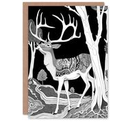 Artery8 Deer Black White Tribal Pattern Forest Landscape Greeting Birthday Card Him Her All Blank