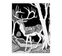 Artery8 Deer Black White Tribal Pattern Forest Landscape Living Room Large Wall Art Poster Print Thick Paper 18X24 Inch