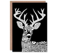 Artery8 Deer Black White Tribal Pattern Stag Design Greeting Birthday Card Him Her All Blank